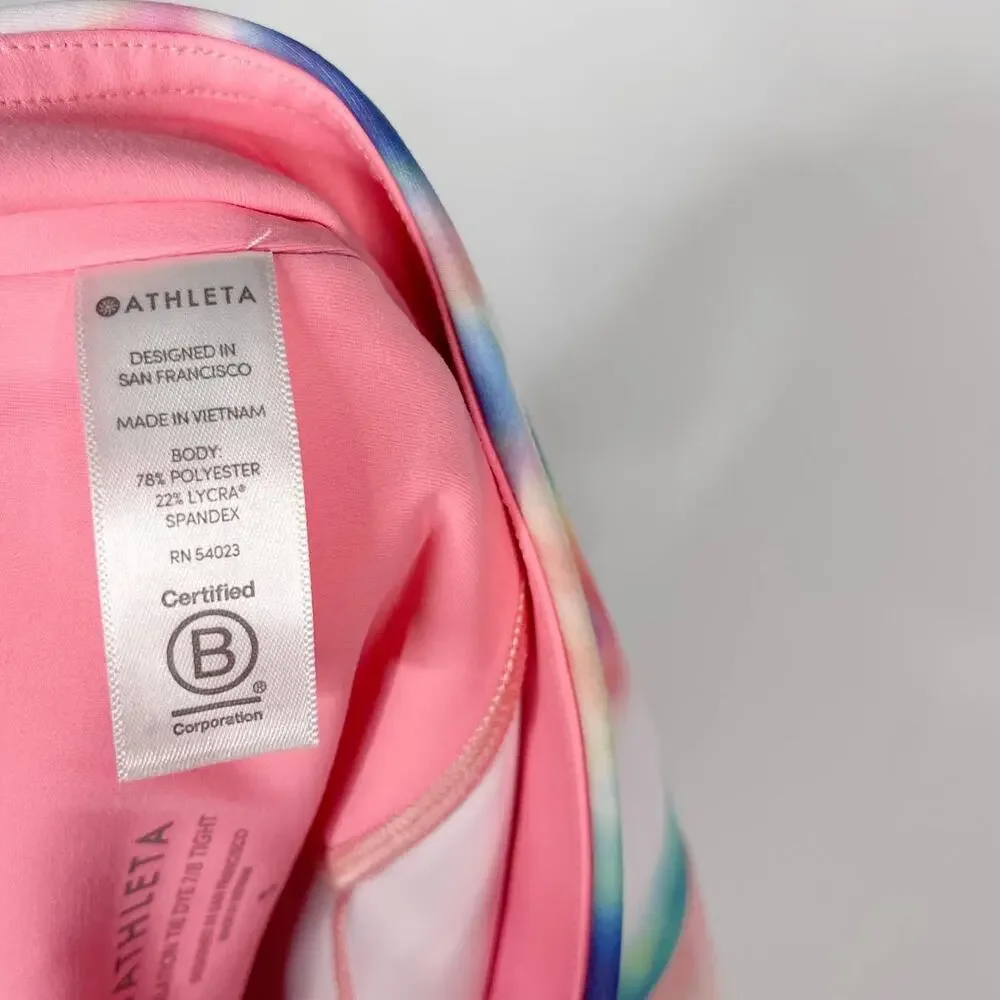Athleta Small S Elation Tie Dye 7/8 Tight Leggings Workout Yoga Pink Blue Purple